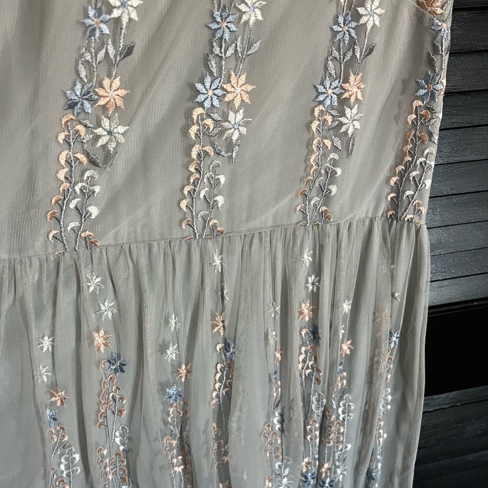BHLDN Floral Embroidered Maxi Dress - Gray and Blue
